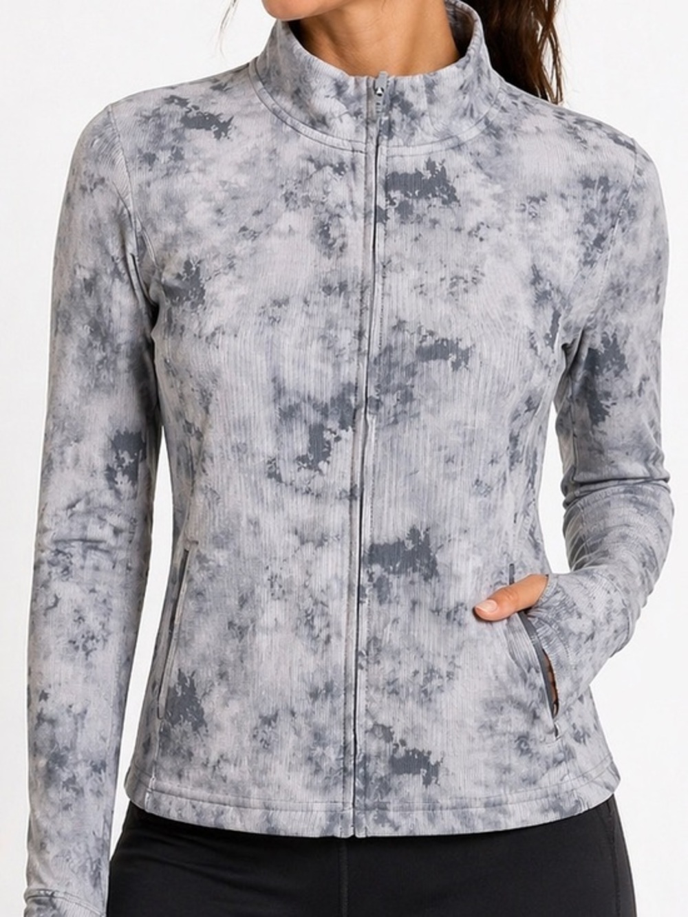 Harmony Balance Women’s Workout Tie Dye Ribbed Zip Jacket Thumbholes Stretch Lg